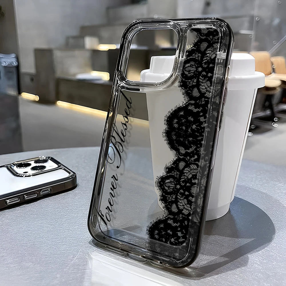LUXE LINE Black Lace Transparent Shockproof iPhone Case