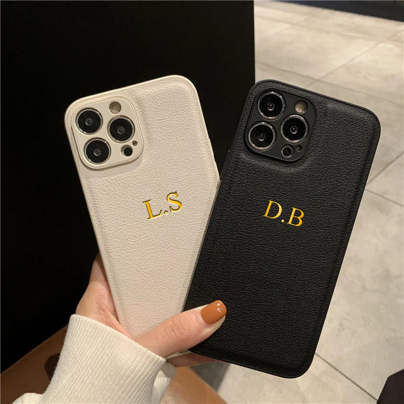 Personalized Phone Case For iPhone 1817 16 15 14 13 12 11 Pro Max Plus Air Luxury PU Leather Customized Initials Name Gift Cover