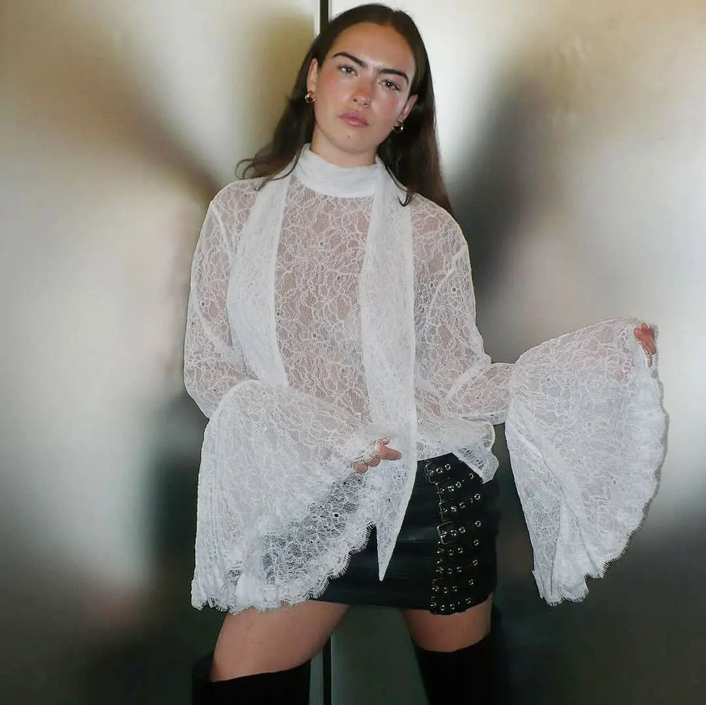 Tornova Lace Ruffle Sleeve Blouse