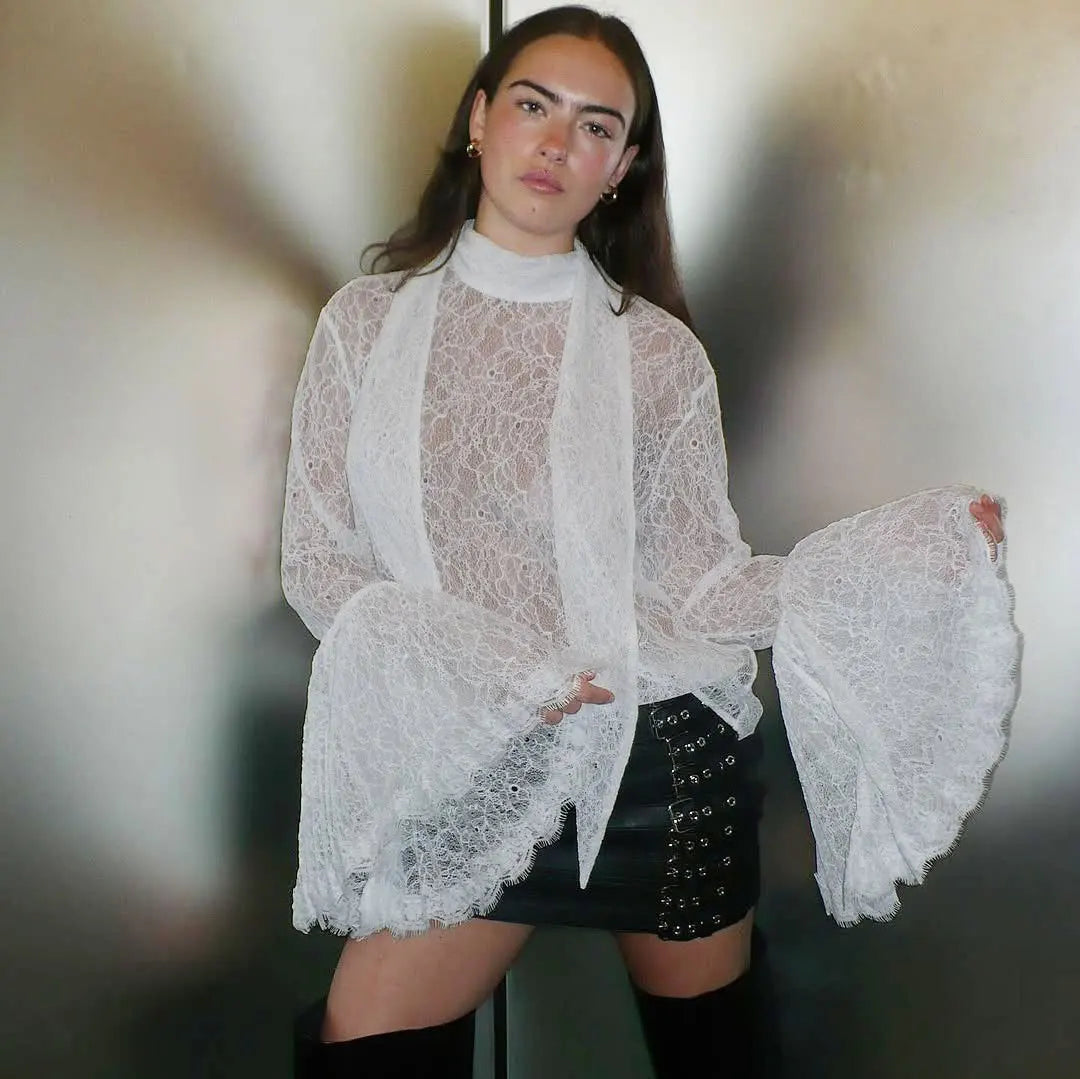 Tornova Lace Ruffle Sleeve Blouse