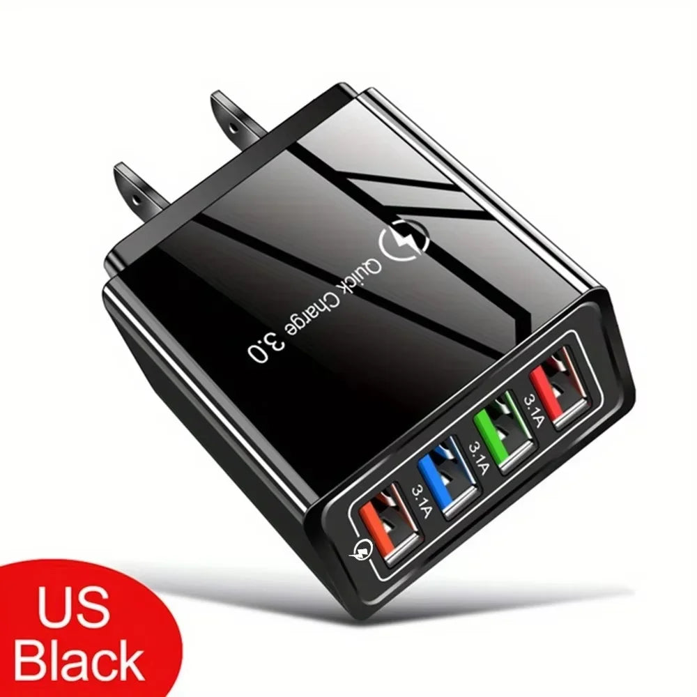LUXE LINE 4-Port USB Quick Charger – EU/US 3A Wall Adapter