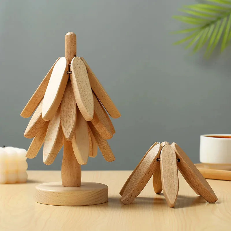Christmas Tree Wooden Trivet with Stand