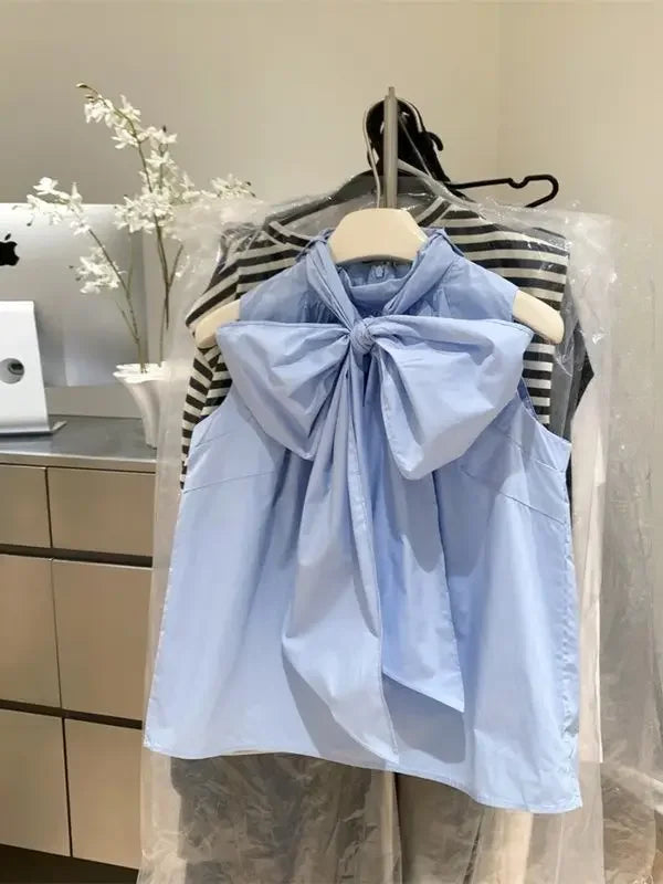 Bandage Bow Sleeveless Blouse Top