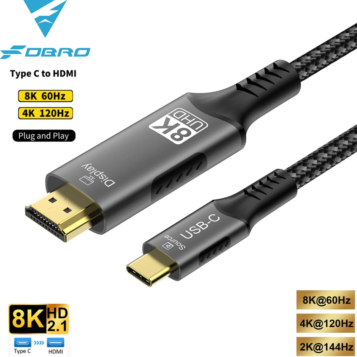 LUXE LINE USB-C to HDMI Cable – 8K@60Hz, 4K@120Hz for MacBook & iPad