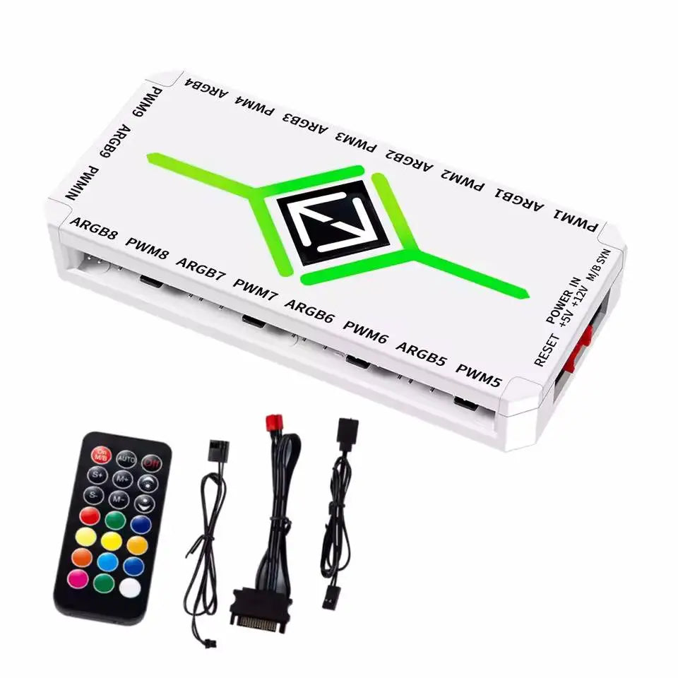 LUXE LINE ARGB Fan Hub – 5V 3-Pin, 1-to-9 PWM Controller for PC