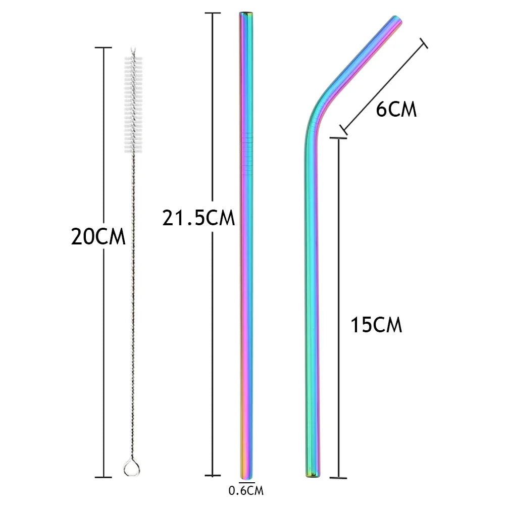 8-Pack Colorful Stainless Steel Reusable Drinking Straws Set