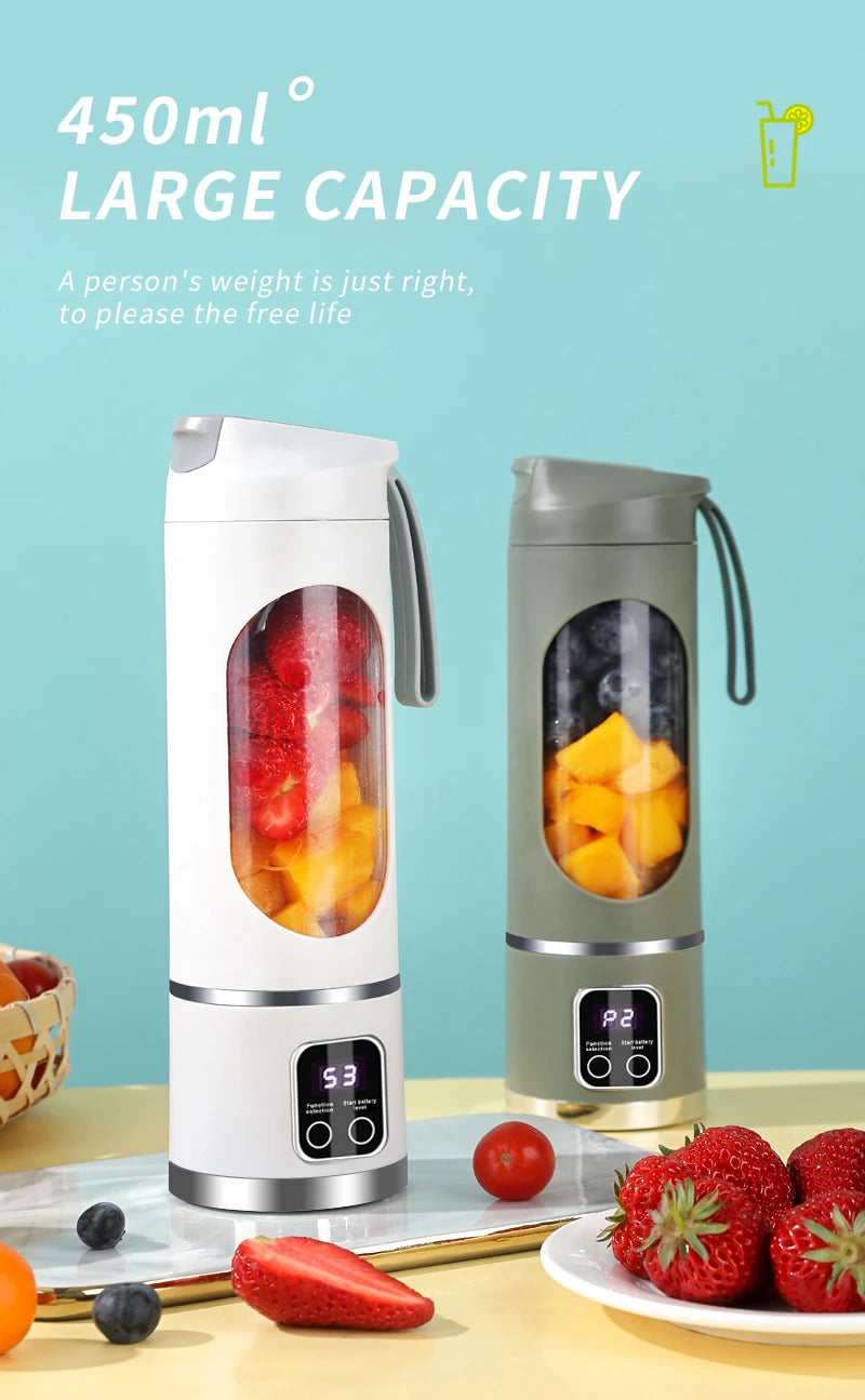NEW 450ml Portable Electric Juicer, Mini USB Travel Juicer Machine Shakes Smoothie Blenders 12 Blades Fresh Juice Extractor