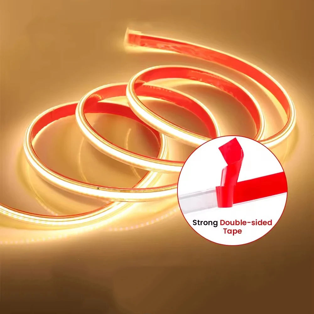 COB LED Strip 220V Switch ON/OFF with EU Plug 220V LED Strip Lights Flexible Lamp Tape for Kitchen Home Room Decor