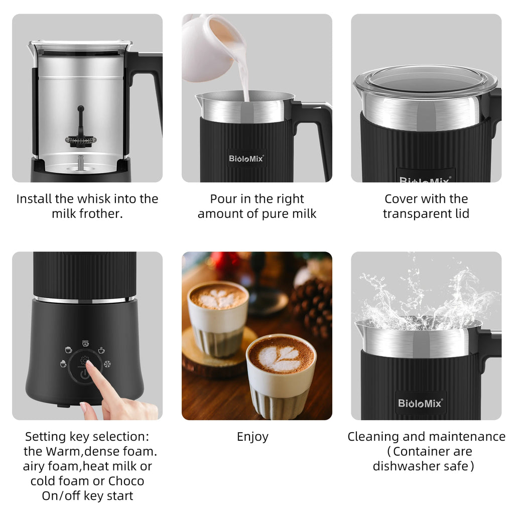 BioloMix 5-in-1 Electric Milk Frother & Steamer