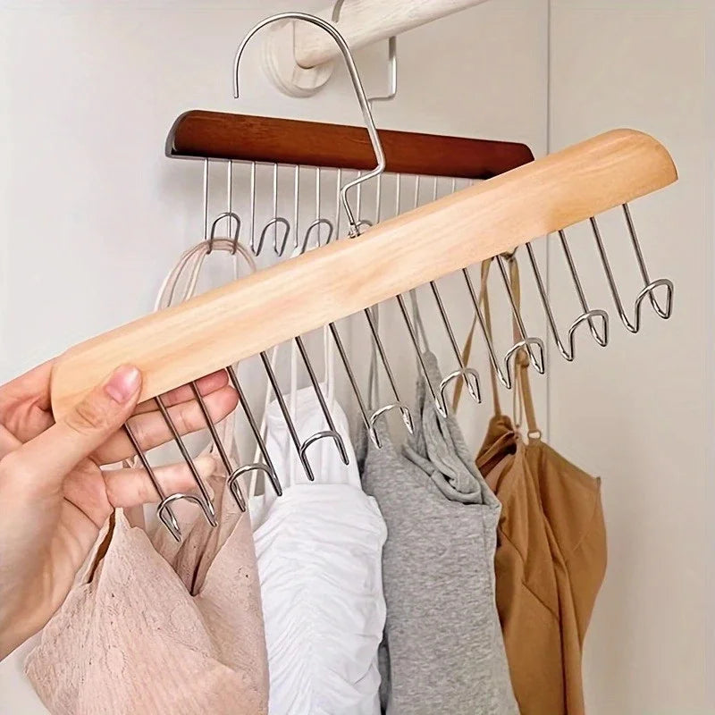 LUXE LINE Wooden Sling Hanger Organizer – Multi-Hook Closet Rack for Bras & Underwear