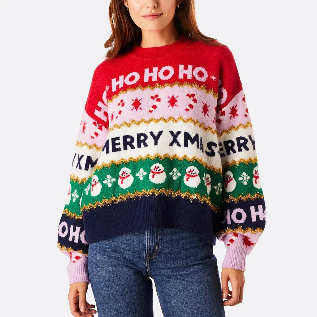 Snowflake Print Christmas Knit Sweater