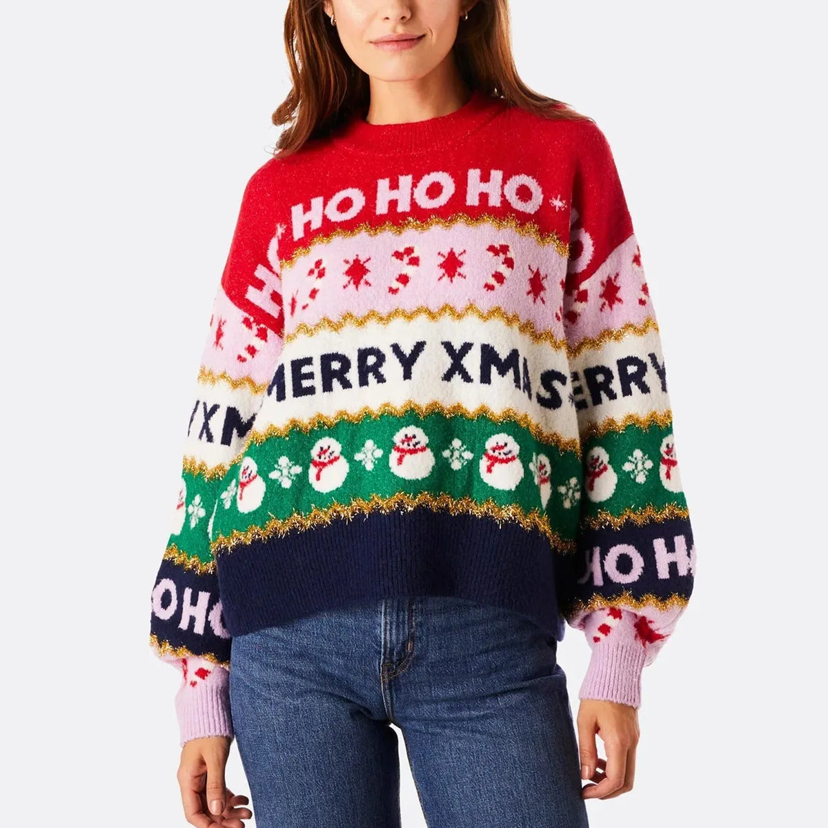Snowflake Print Christmas Knit Sweater
