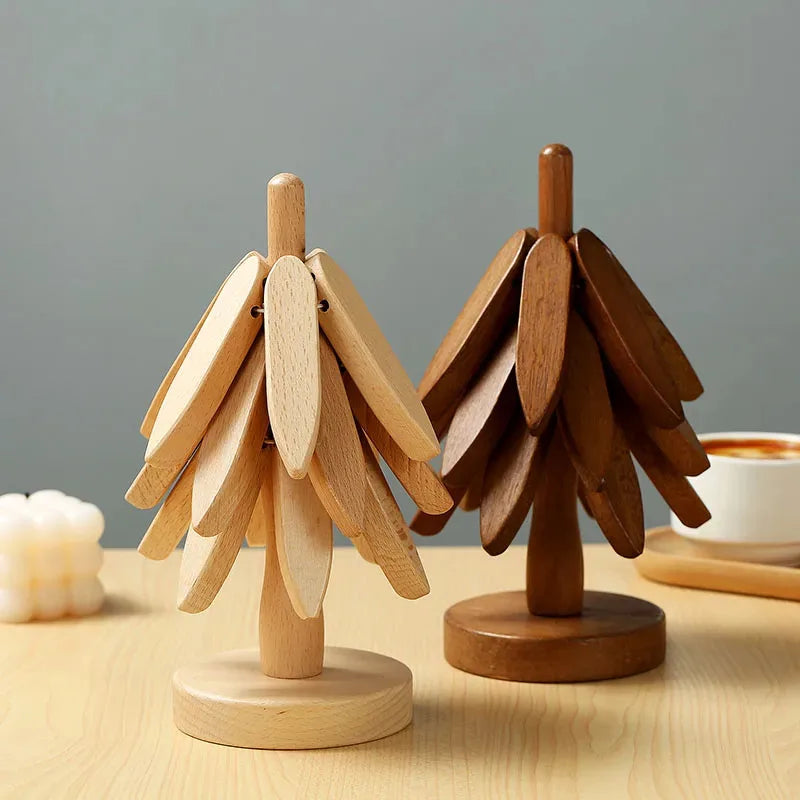 Christmas Tree Wooden Trivet with Stand