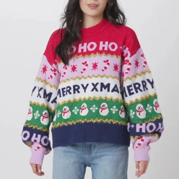 Snowflake Print Christmas Knit Sweater