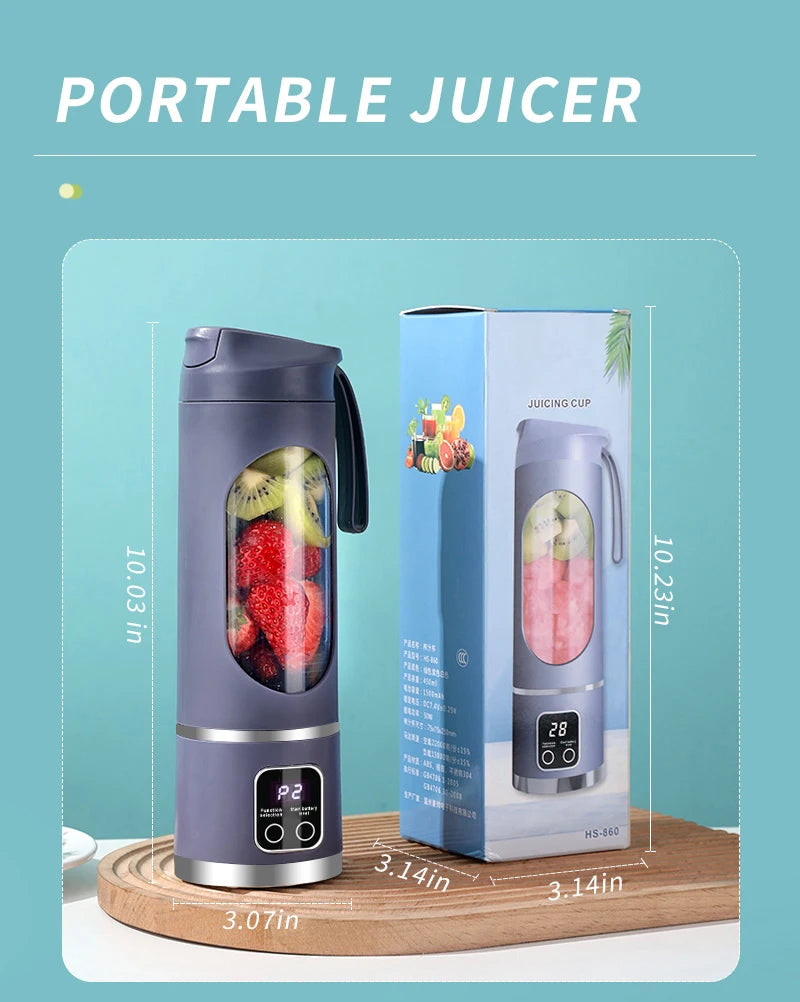 NEW 450ml Portable Electric Juicer, Mini USB Travel Juicer Machine Shakes Smoothie Blenders 12 Blades Fresh Juice Extractor
