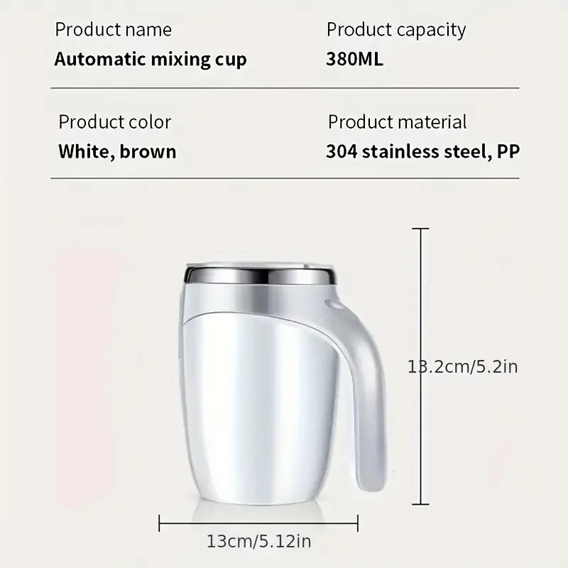 380ml Automatic Self Stirring Mug Coffee Milk Fruits Mixing Cup Electric Stainless Steel Lazy Rotating Mug Magnetic Stirring Cup