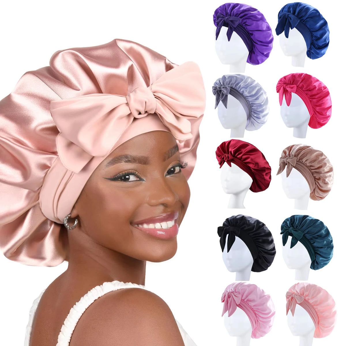 LUXE LINE Satin Silk Sleep Bonnet for Women