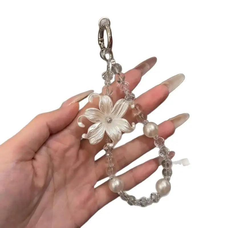 LUXE LINE Lily Flower Beaded Phone Charm Wrist Strap