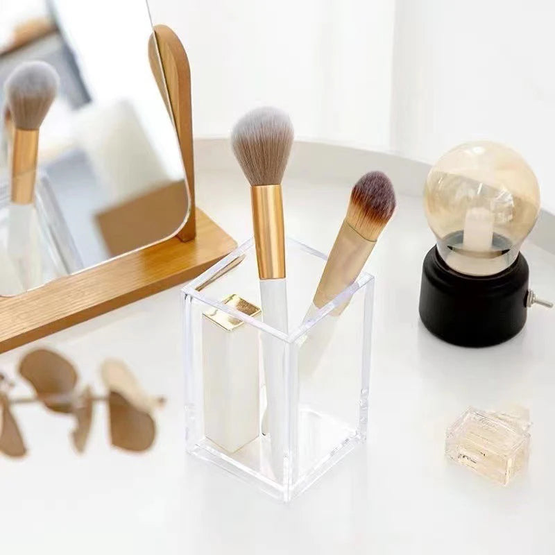 LUXE LINE Makeup Brush Pot with Brushes Storage – Acrylic Cosmetic Holder & Desk Organizer
