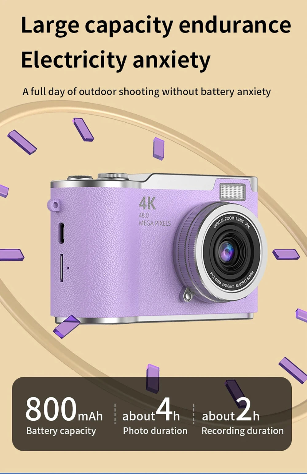 4K Digital Camera 48MP Kid Camera Autofocus Vlogging Camera 2.4inches Flip the Screen 180° for Kid Adult Beginners Portable Cam