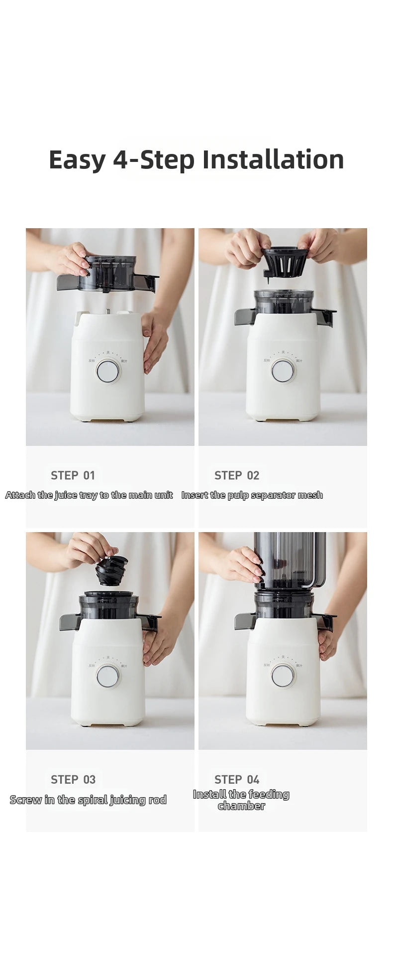 Large-Caliber Juicer Household Automatic Juicer Low-Speed Slag Juice Separation Food Grade 304 Stainless Steel Easy to Clean