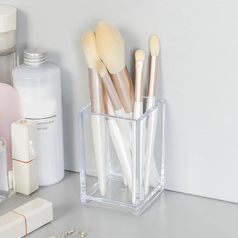 LUXE LINE Makeup Brush Pot with Brushes Storage – Acrylic Cosmetic Holder & Desk Organizer