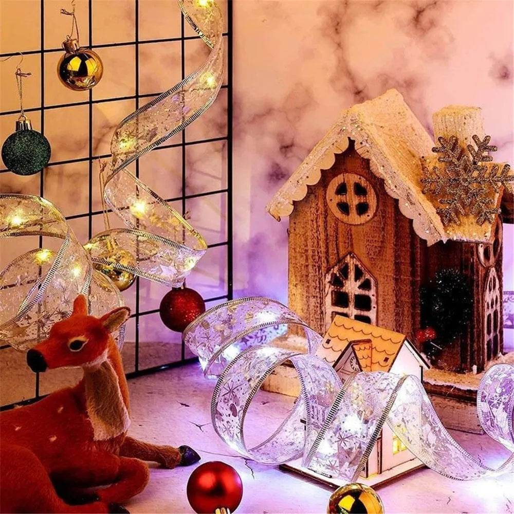 Christmas Tree Ribbon Fairy String Lights with DIY Bows