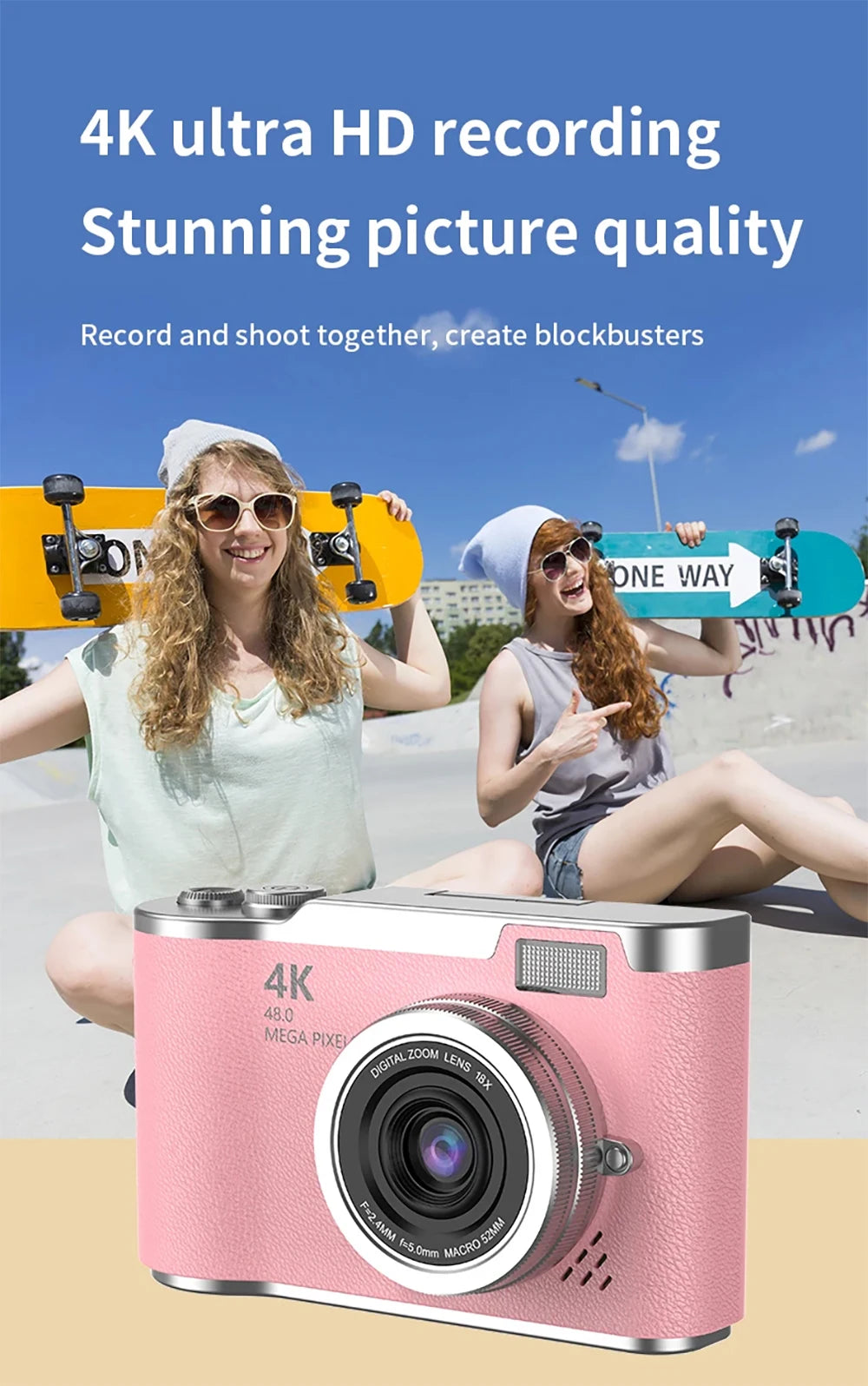 4K Digital Camera 48MP Kid Camera Autofocus Vlogging Camera 2.4inches Flip the Screen 180° for Kid Adult Beginners Portable Cam