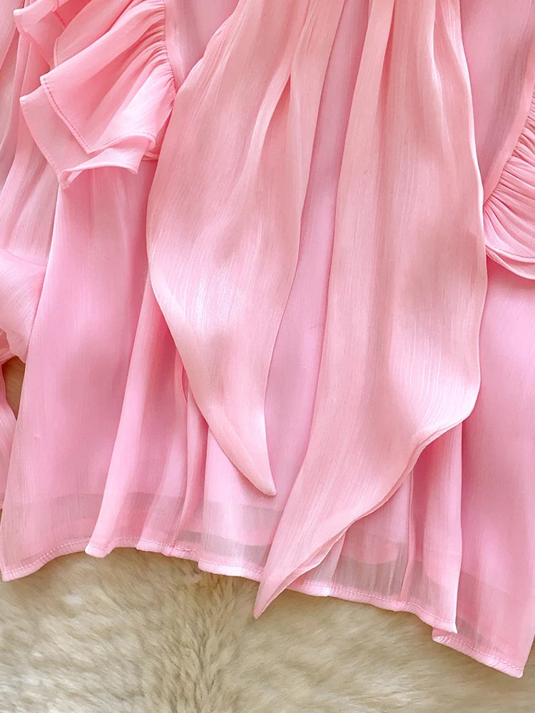 Women Blouse Elegant Bow-detailed Chiffon Blouse Ruffle Hem Featuring Lghtweight Layering Piece Spring Summer Blusa Top BL341