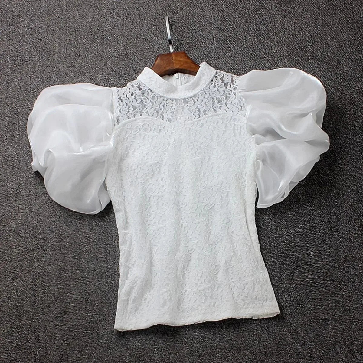 White Lace Ruffle Sleeve Blouse Top