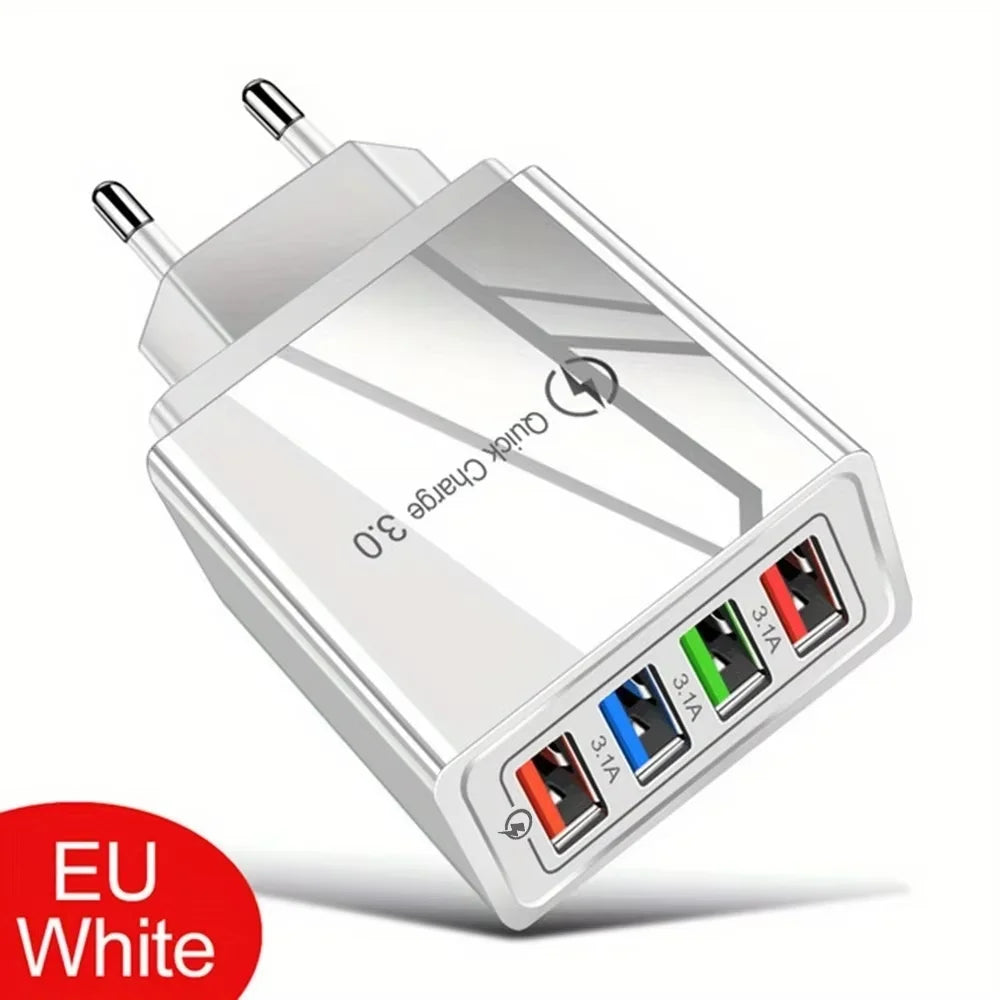 LUXE LINE 4-Port USB Quick Charger – EU/US 3A Wall Adapter