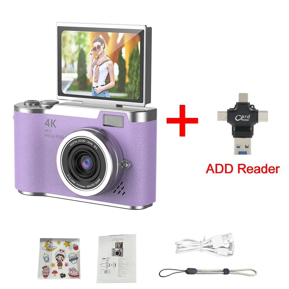 4K Digital Camera 48MP Kid Camera Autofocus Vlogging Camera 2.4inches Flip the Screen 180° for Kid Adult Beginners Portable Cam