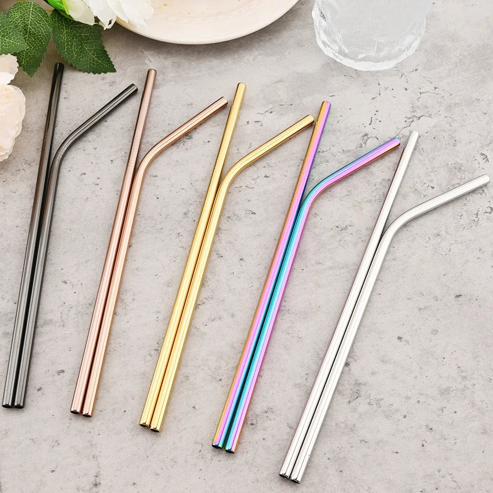 8-Pack Colorful Stainless Steel Reusable Drinking Straws Set