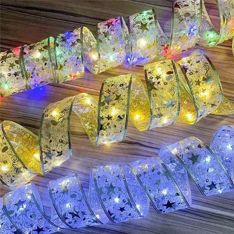 Christmas Tree Ribbon Fairy String Lights with DIY Bows