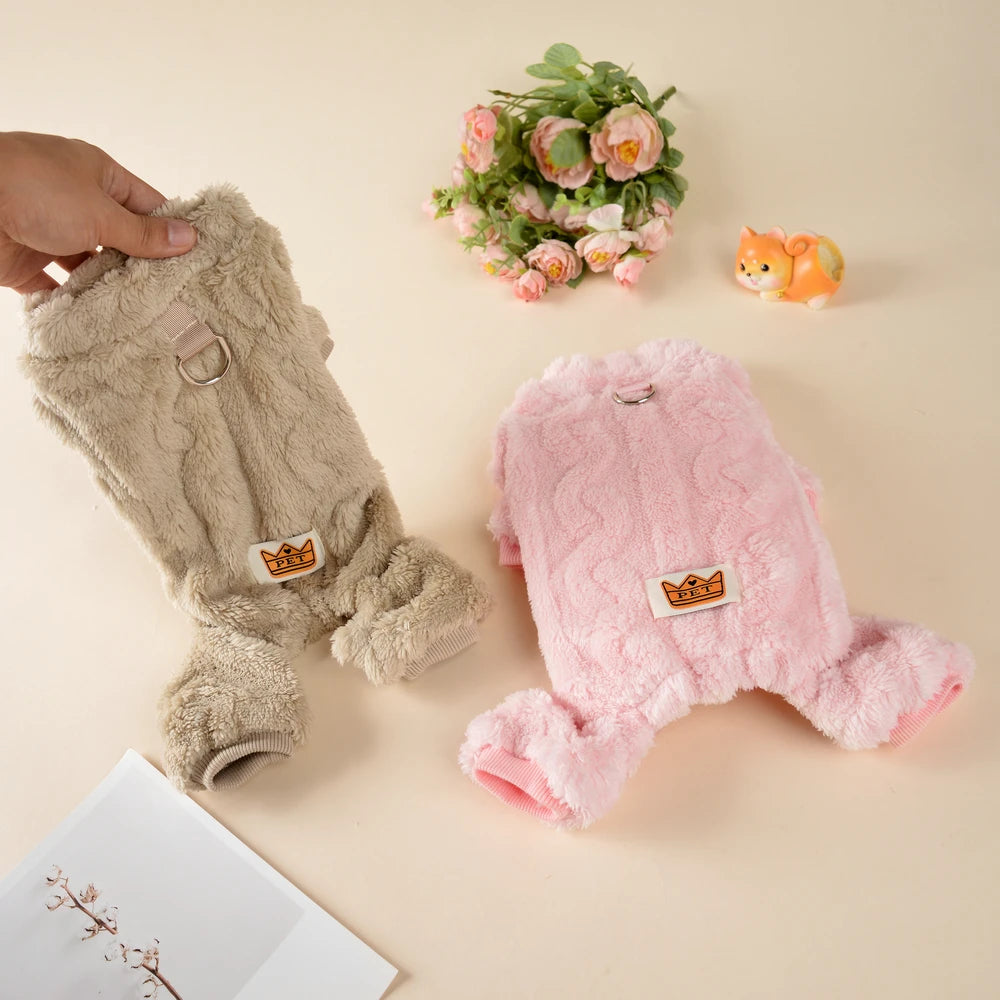 LUXE LINE Warm Fleece Dog Jumpsuit with D-Ring