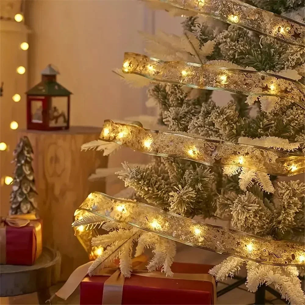 Christmas Tree Ribbon Fairy String Lights with DIY Bows