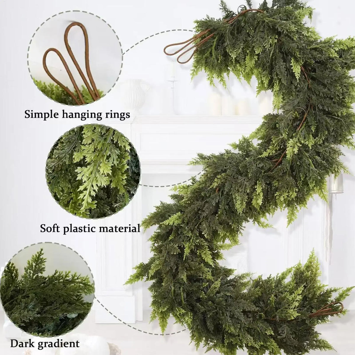 Faux Cedar Pine Garland Wreath Decoration