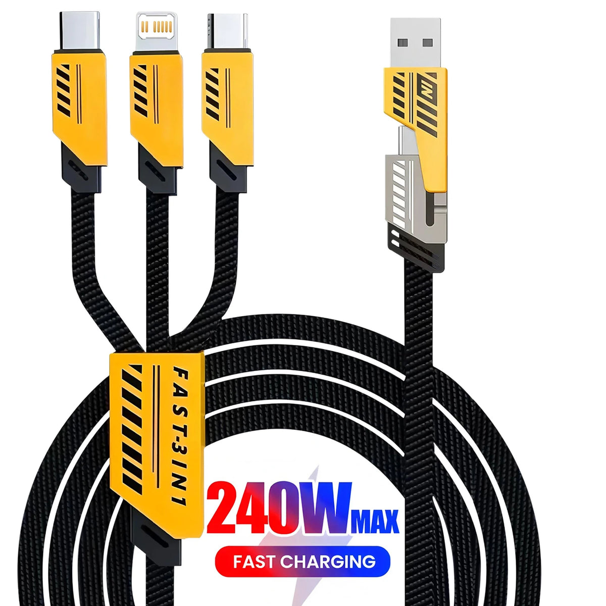LUXE LINE 3-in-2 240W Fast Charging Cable – USB-C & Micro USB, 1.2m