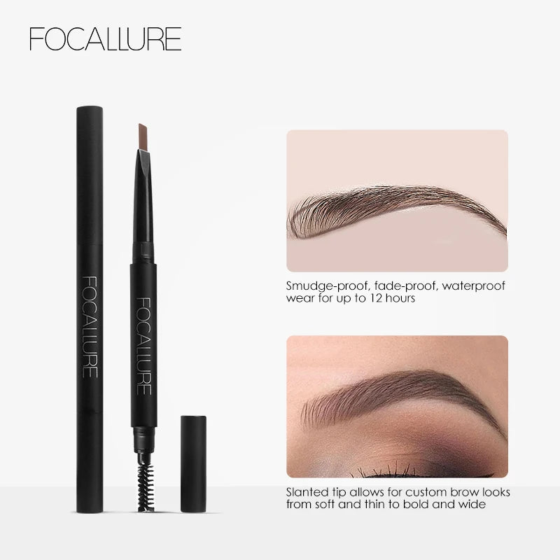 Focallure 3 Colors Eyebrow Pencil New Waterproof Easy to Wear Eye Brow Pen Natural Black Brown Gray Eye Makeup Tools