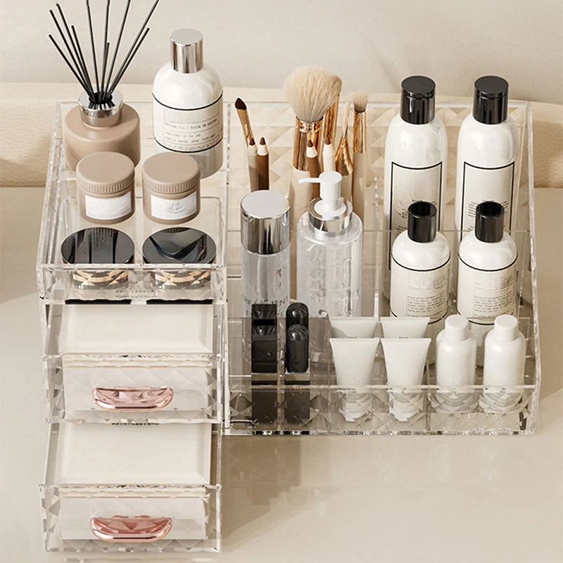 LUXE LINE Makeup Organizer [Large Capacity] – Transparent Drawer & Lipstick Cosmetic Storage