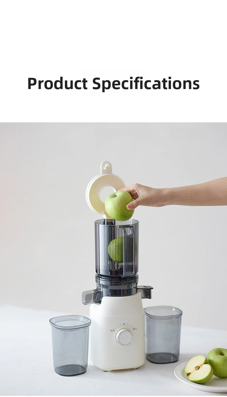 Large-Caliber Juicer Household Automatic Juicer Low-Speed Slag Juice Separation Food Grade 304 Stainless Steel Easy to Clean