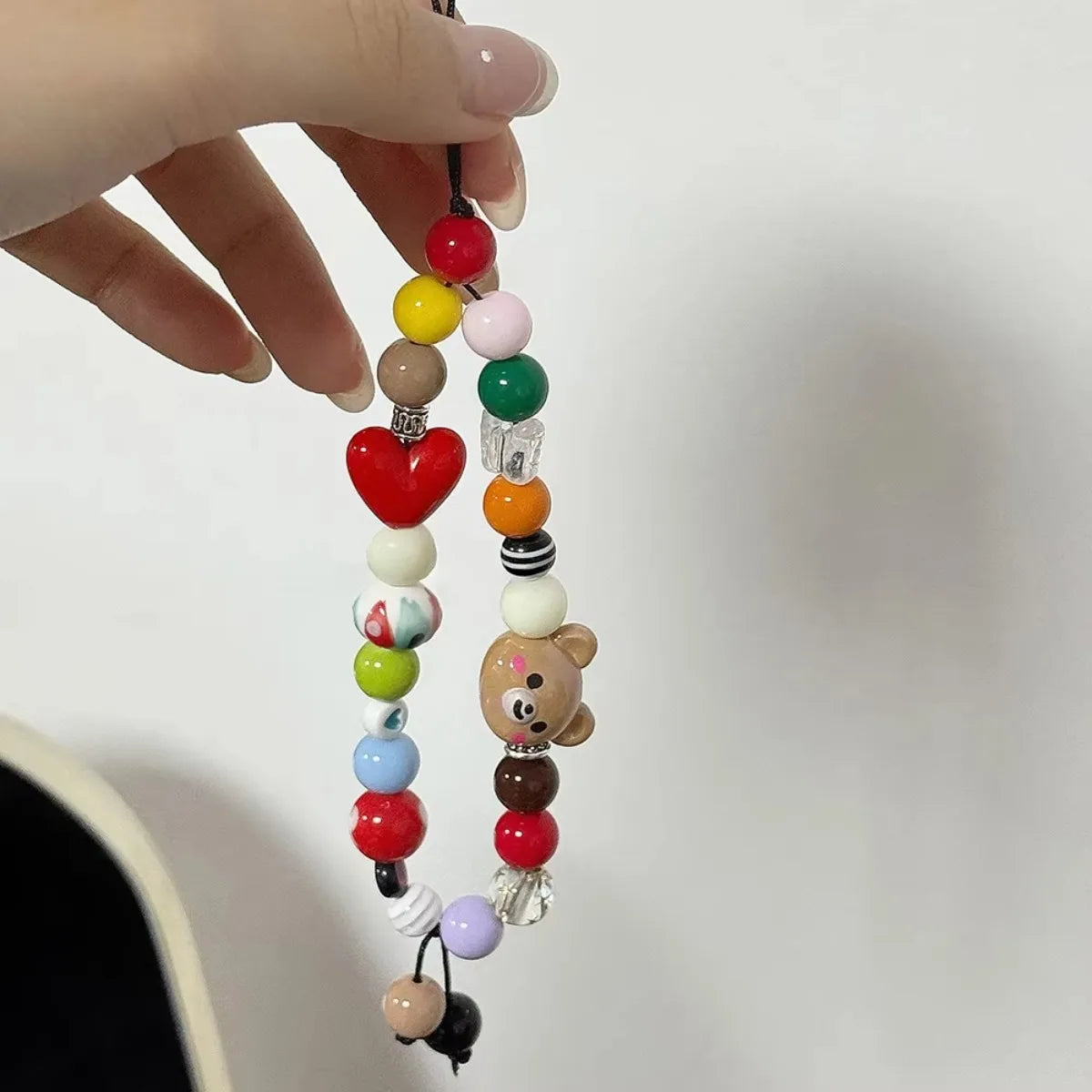 LUXE LINE Bear Beaded Phone Wrist Strap with Heart Charm