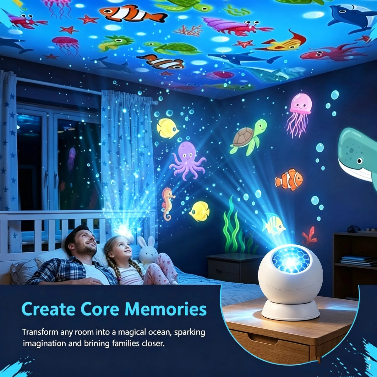 LED Starry Ocean Projector Light, Ocean Rotating Dynamic Projection Night Light