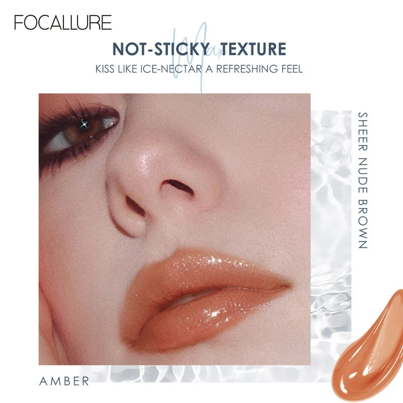 FOCALLURE PLUMPMAX Nourise Lip Glow Dewy Glossy Lip Care High Shine Not Sticky Refreshing Shimmer Lip Gloss Lips Makeup