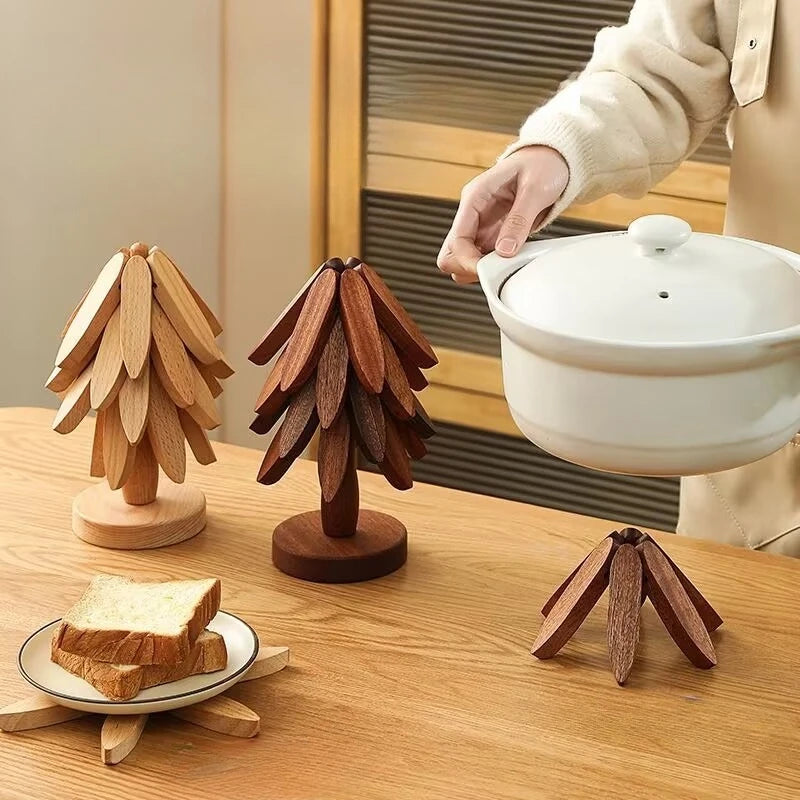 Christmas Tree Wooden Trivet with Stand
