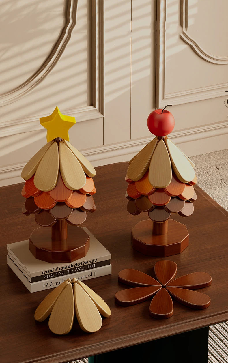 Christmas Tree Wooden Trivet Coaster Set