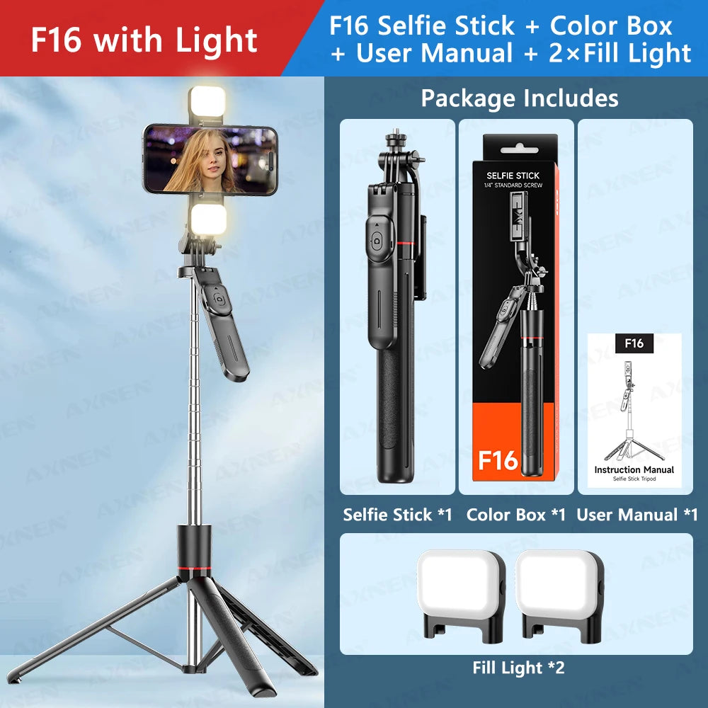 LUXE LINE F16 Selfie Stick Tripod with Bluetooth Remote & Fill Light