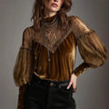 Chic Velvet Mesh Lace Pullover Top