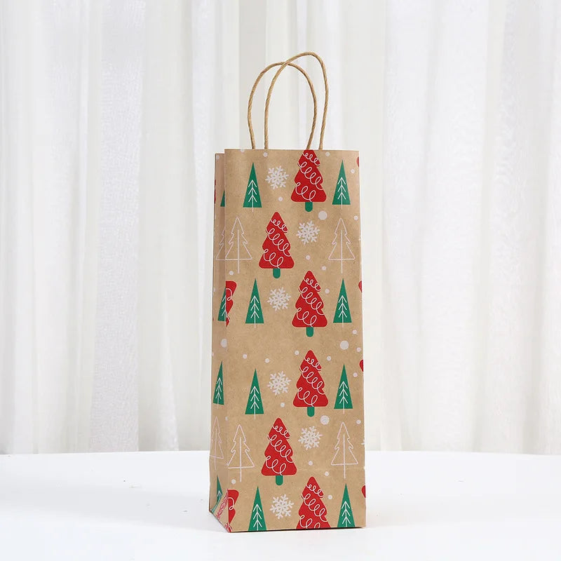 4pcs/pack Christmas Gift Bags Xmas Wine Bottle Kraft Paper Packaging Bags Santa Elk Gingerbread Man Portable Tote Bags Party