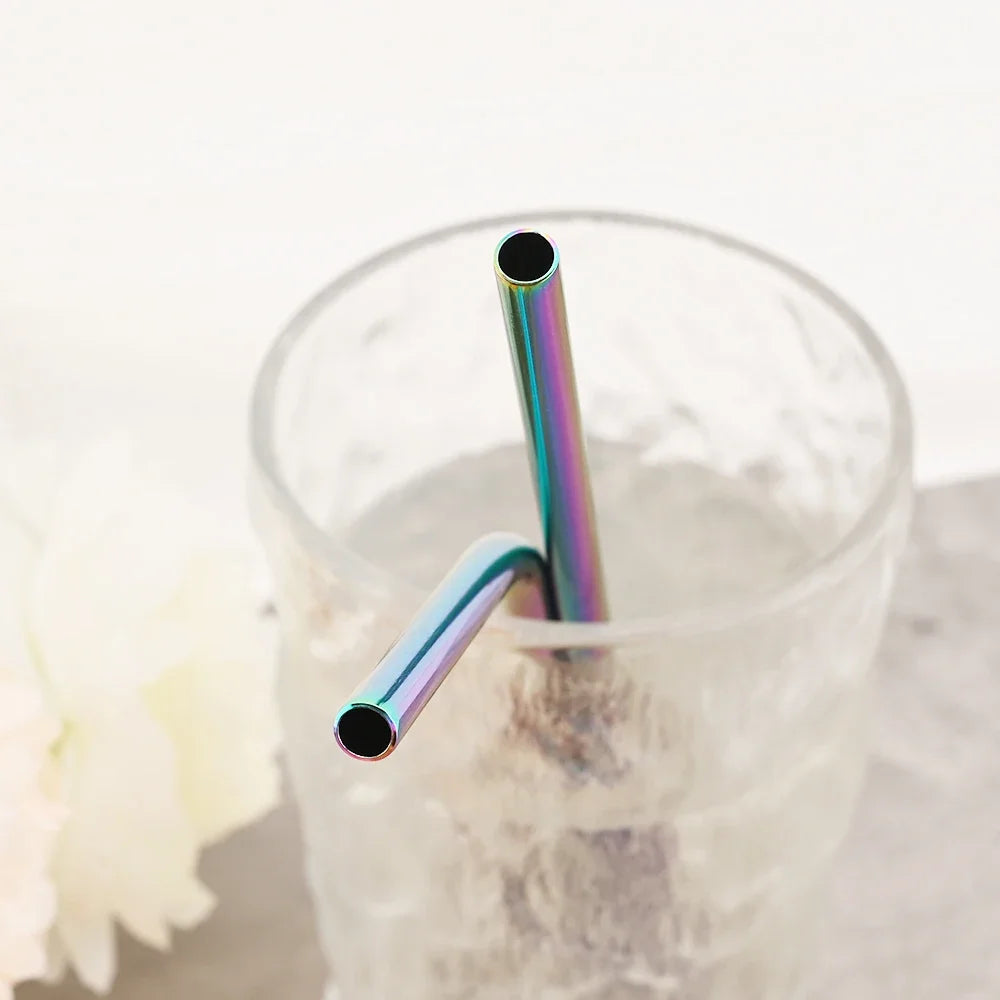8-Pack Colorful Stainless Steel Reusable Drinking Straws Set